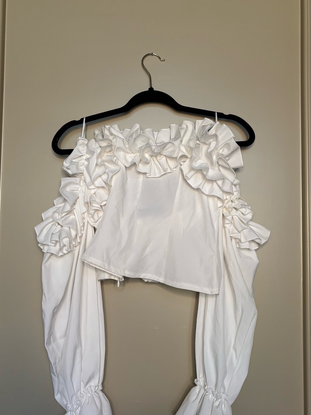 PrettyLittleThing White Ruffle Off-Shoulder Cropped Top